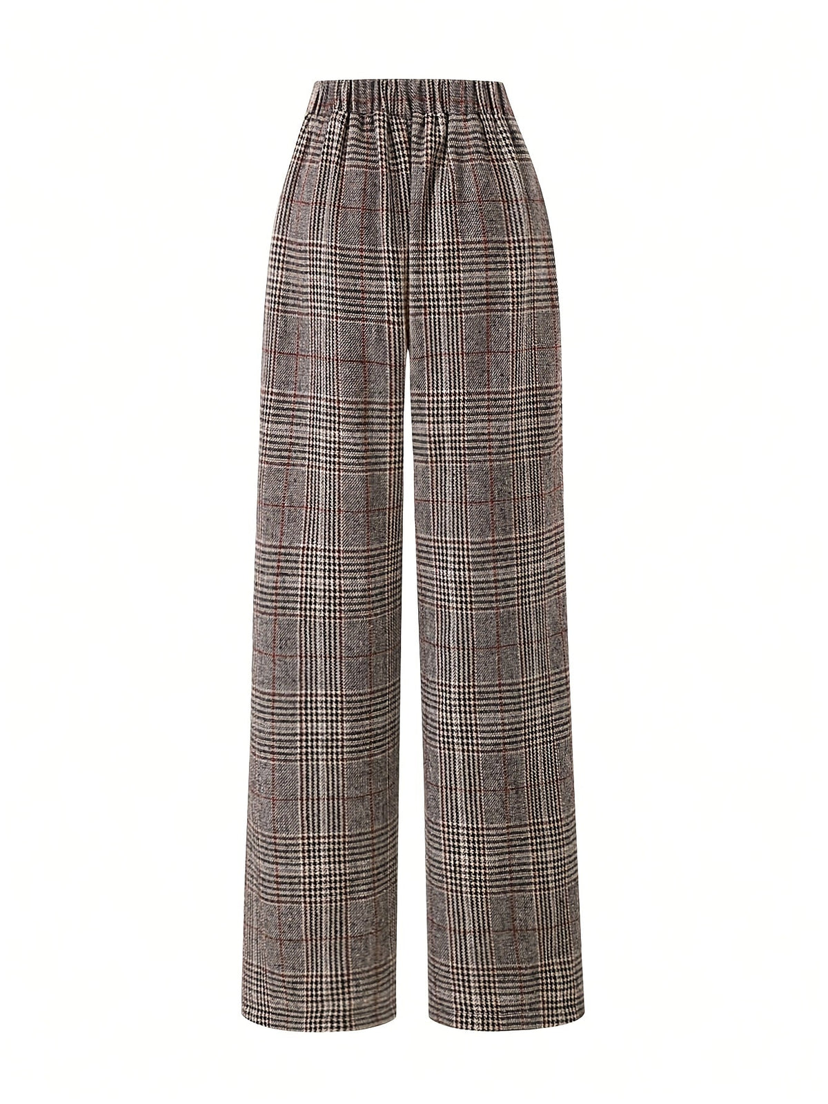 Wide-Leg Plaid Trousers for Women | Comfortable Cotton Blend Casual Pants