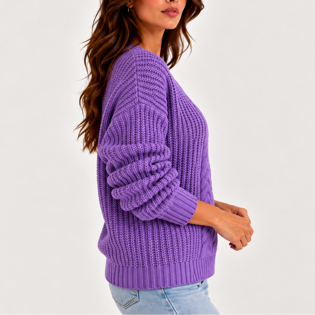 Women’s Cable Knit V-Neck Jumper – Long Sleeve, Casual, Everyday Wear