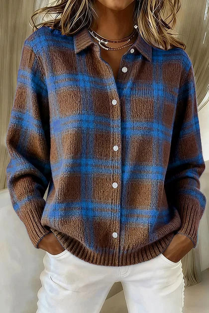 Plaid Long Cardigan in Blue and Red – Casual, Stylish Layering