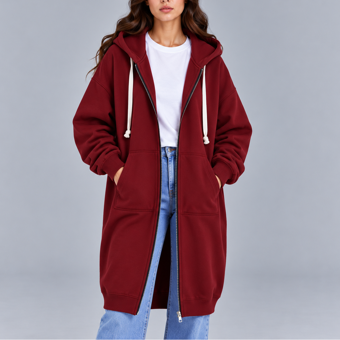 Women's Long Oversized Zip-Up Hoodie – Casual Sweatshirt Coat with Pockets, Great for Everyday Wear, Relaxation