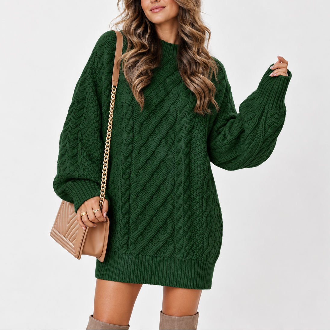 Women's Oversized Cable Knit Jumper – Casual, Everyday Wear