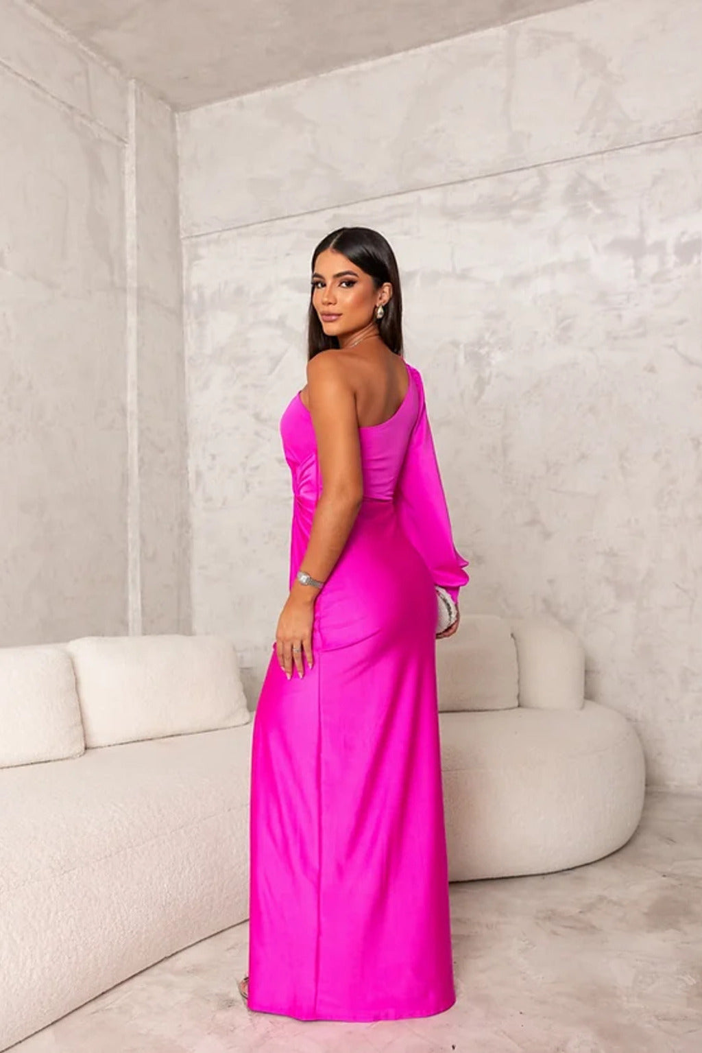 One-Shoulder Maxi Dress – Long Sleeve, Occasion Gown for Weddings & Events