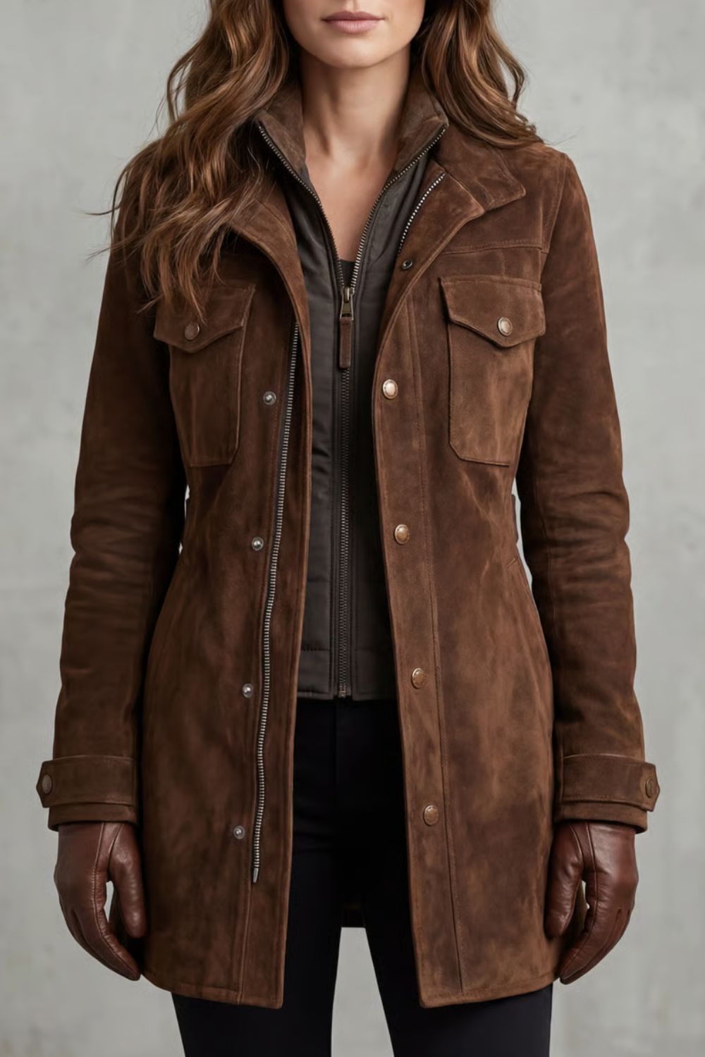 Women's Longline Suede Coat – Stylish Winter Layer, Everyday Wear