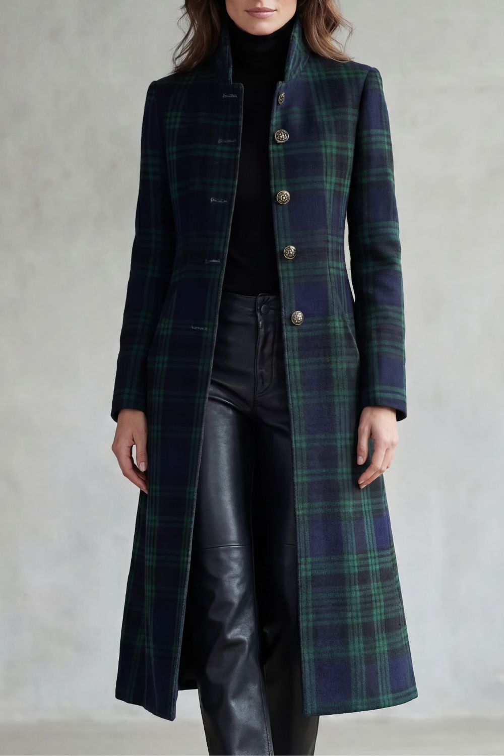 Women's Wool Blend Highland Check Coat – Stylish Layering, Cold Weather