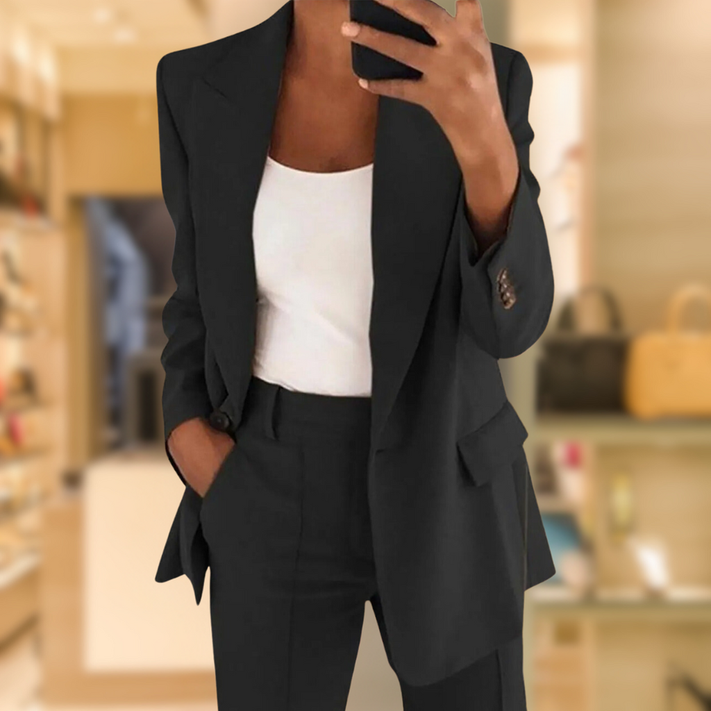 Elegant 2-Piece Suit Set in Black & Grey – Office, Formal Events