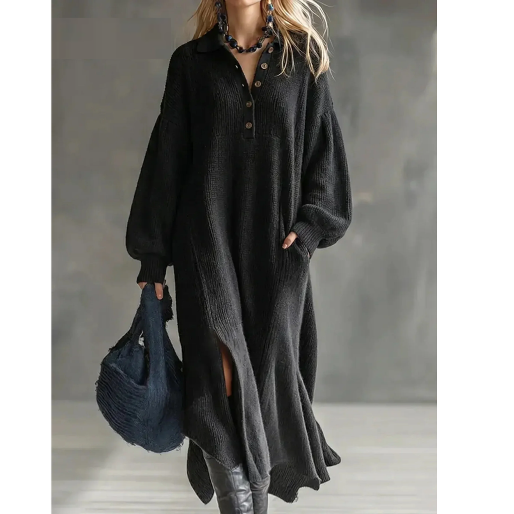 Women's Knitted Jumper Dress with Long Sleeves – Casual, Everyday Wear