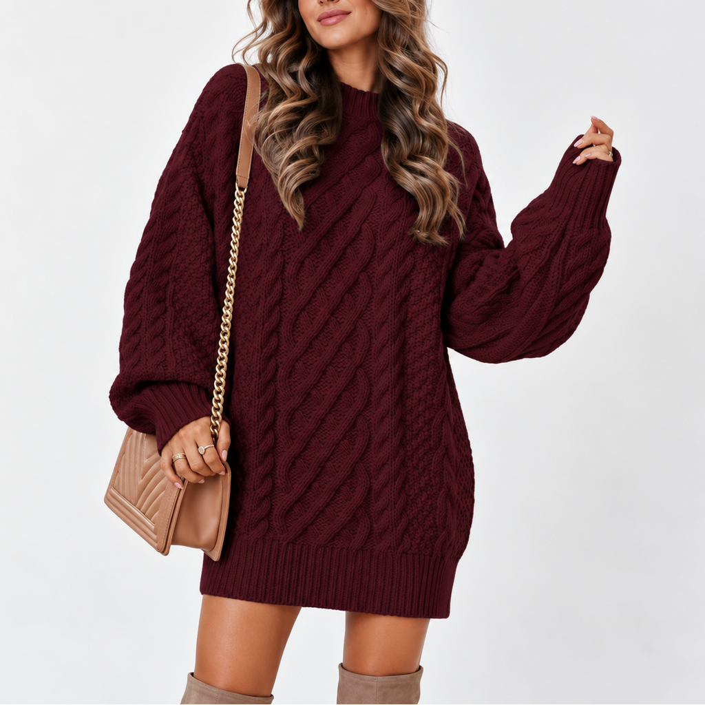 Women's Oversized Cable Knit Jumper – Casual, Everyday Wear
