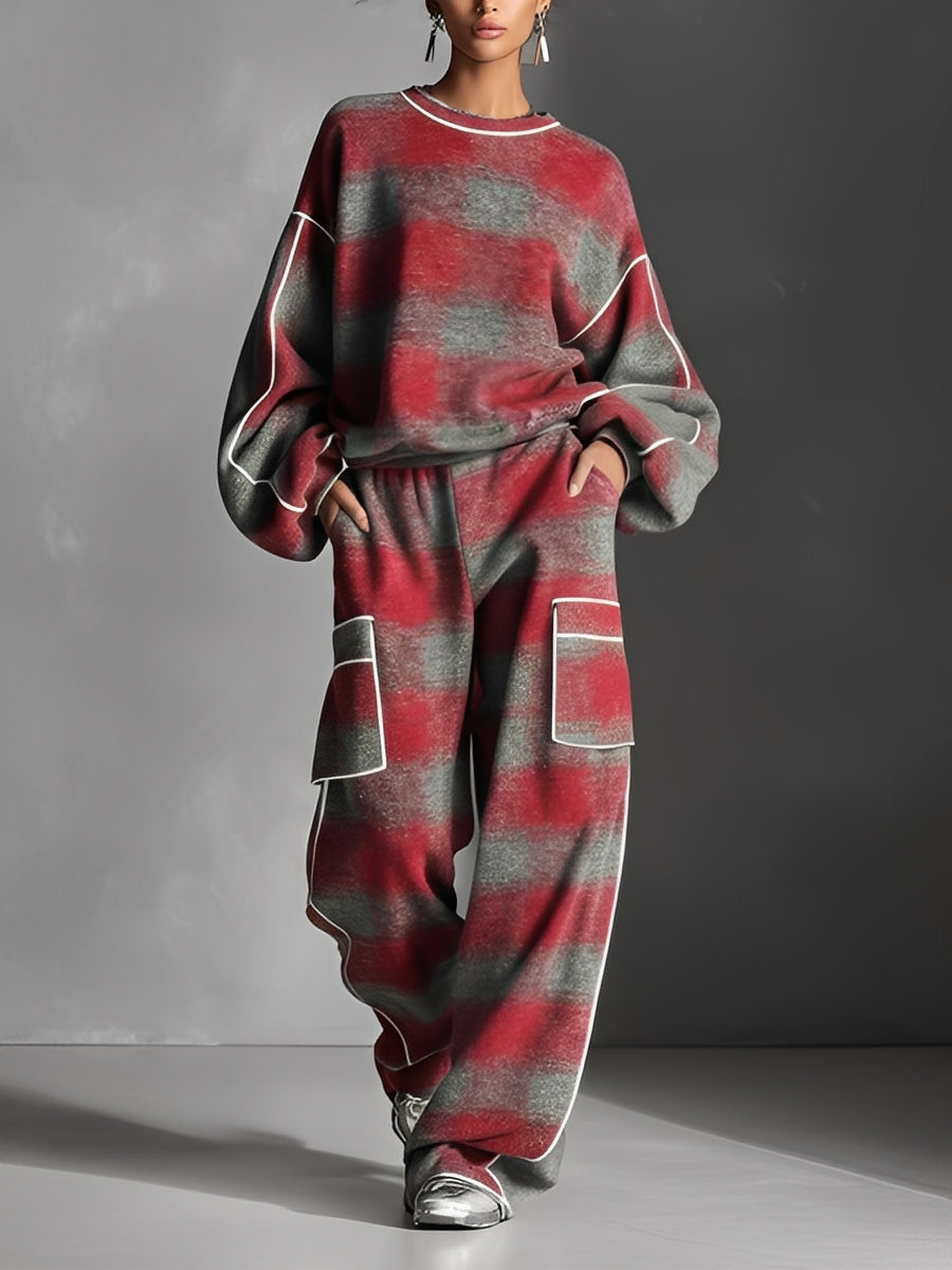 Graphic Comfort Set in Red and Grey Stripes – Casual Wear, Loungewear