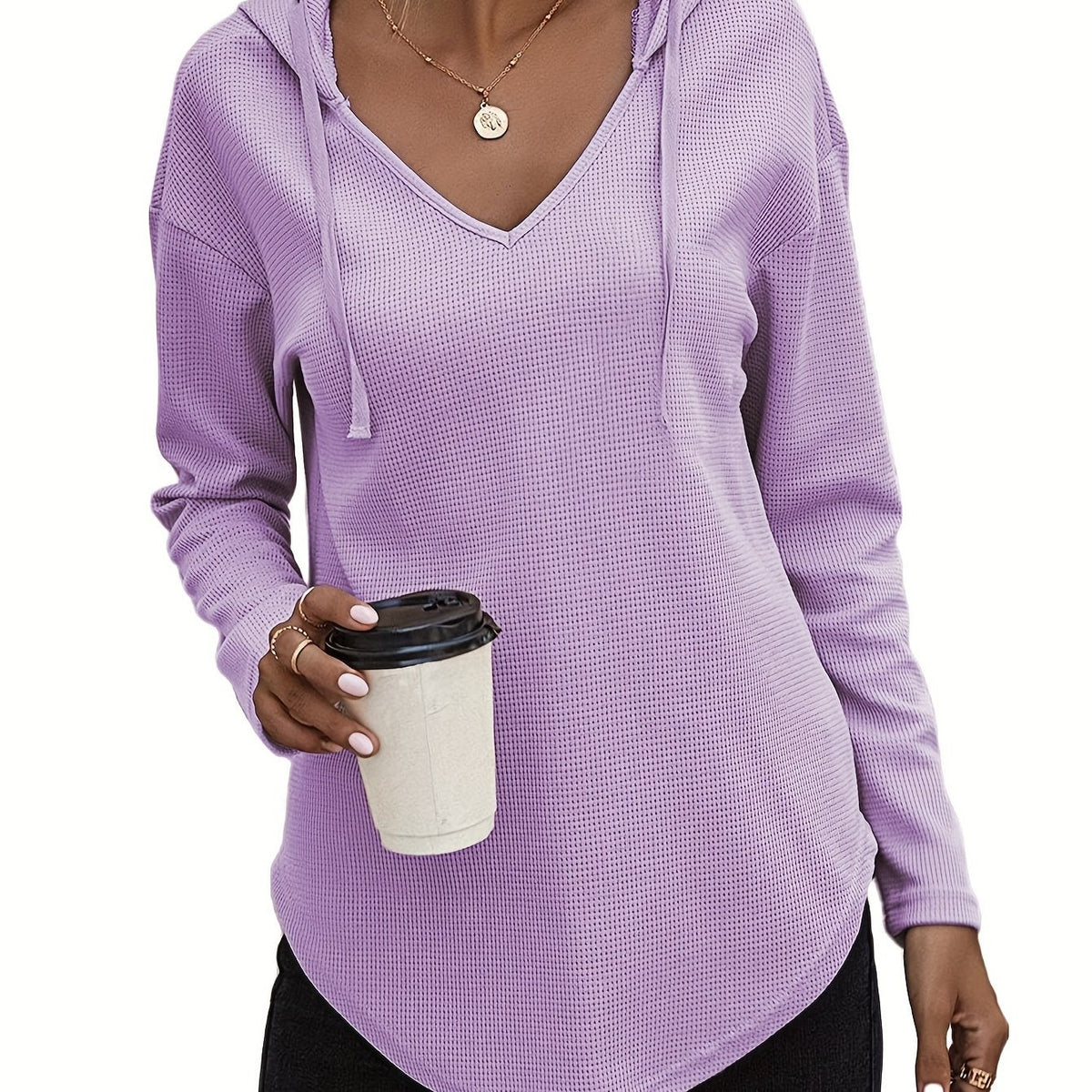 V-Neck Relaxed Hoodie for Women | Soft Cotton Blend Casualwear