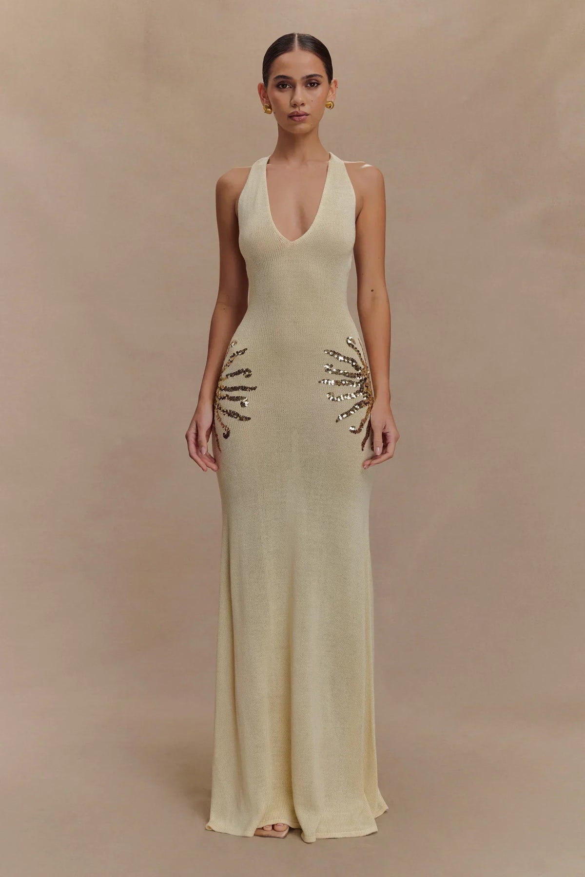 Sequin Plunging Open-Back Maxi Dress Women UK – Evening Gown, Cocktail Event