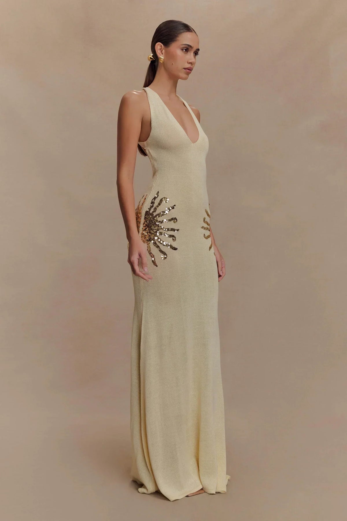 Sequin Plunging Open-Back Maxi Dress Women UK – Evening Gown, Cocktail Event