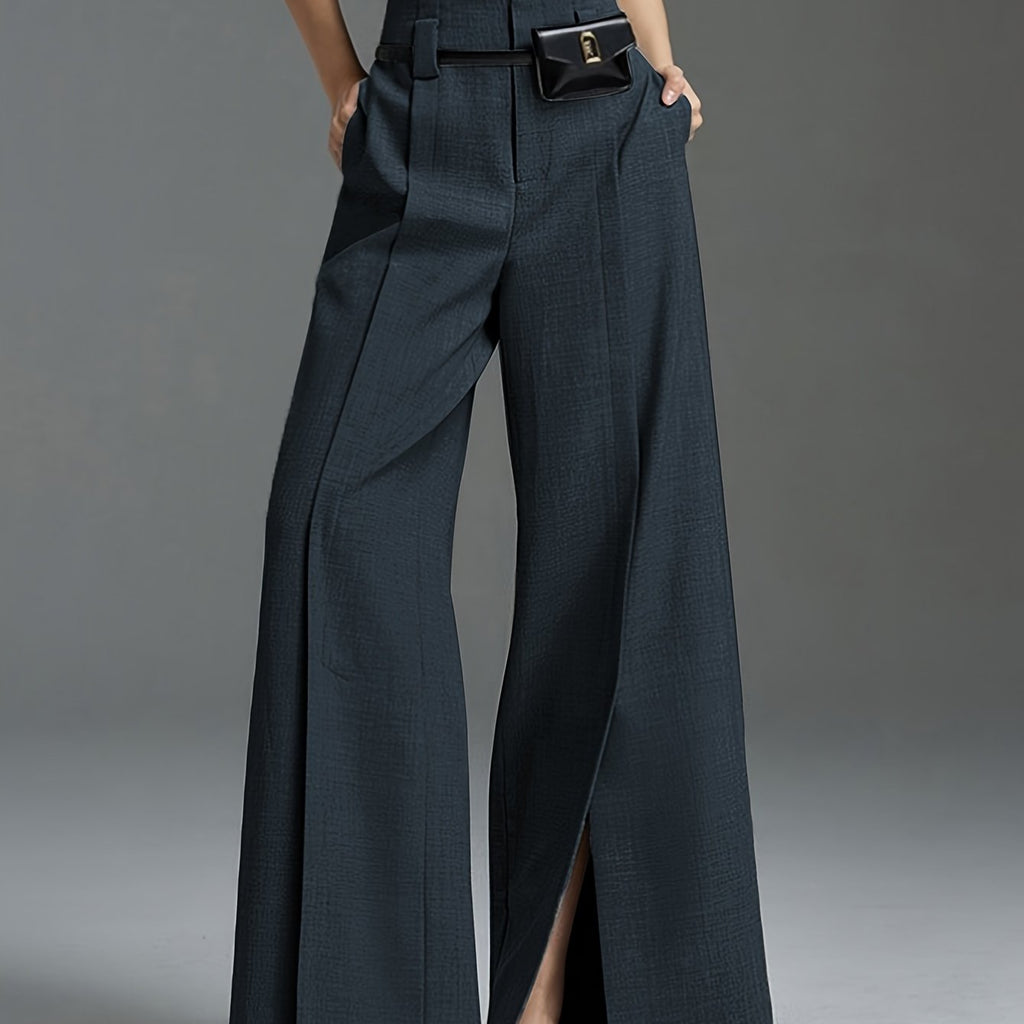 Wide-Leg Slit Trousers in Comfortable Fabric for Casual or Dressy Wear