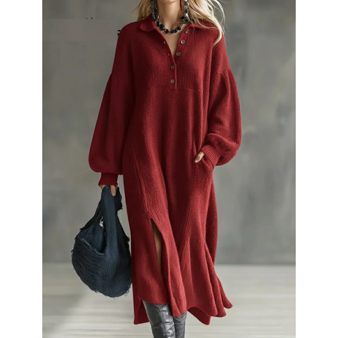 Women's Knitted Jumper Dress with Long Sleeves – Casual, Everyday Wear