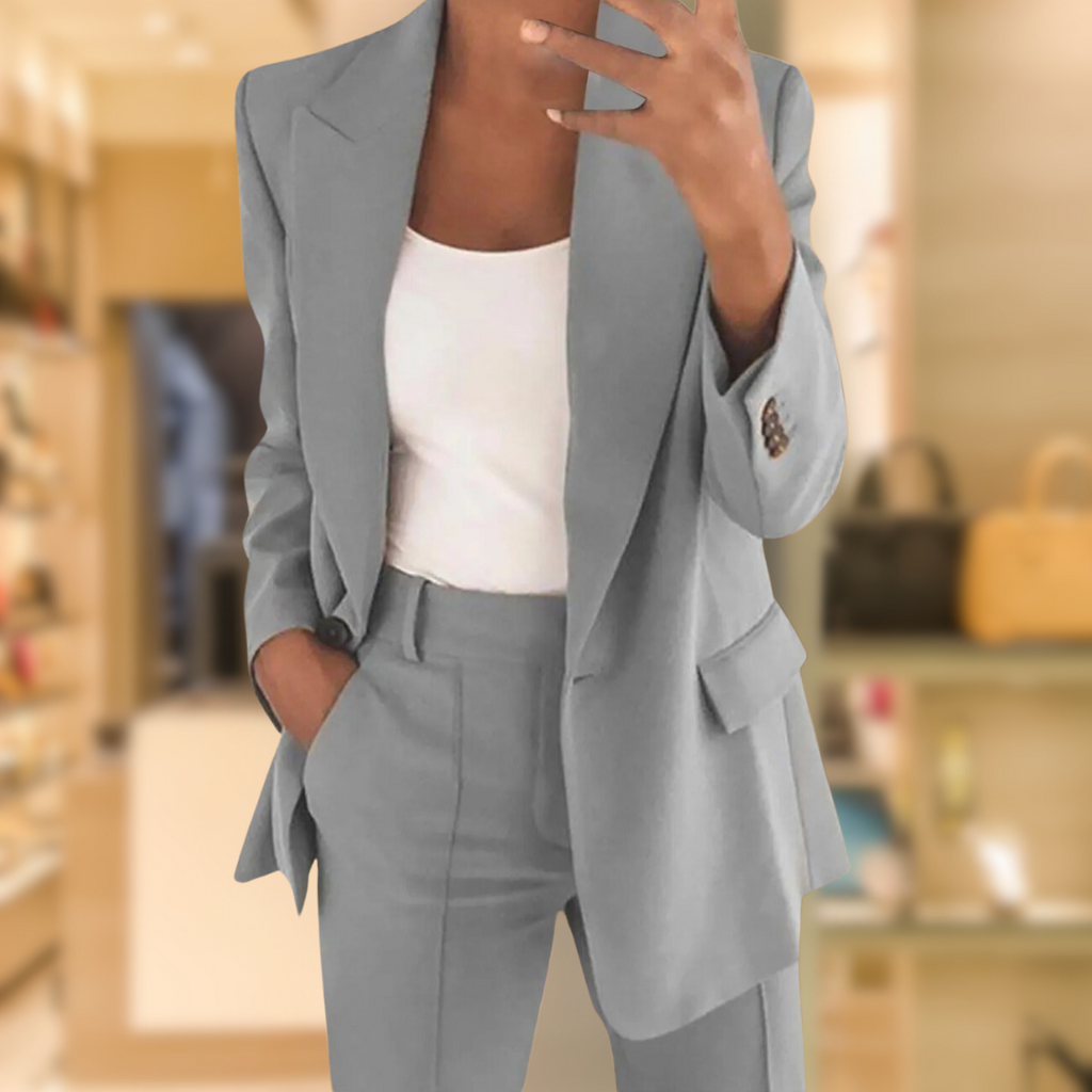 Elegant 2-Piece Suit Set in Black & Grey – Office, Formal Events