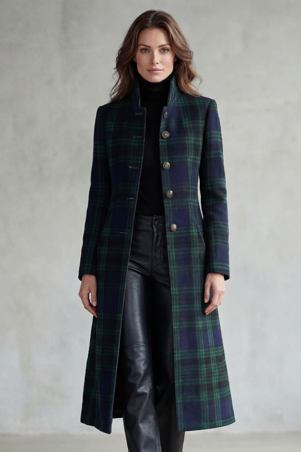 Women's Wool Blend Highland Check Coat – Stylish Layering, Cold Weather
