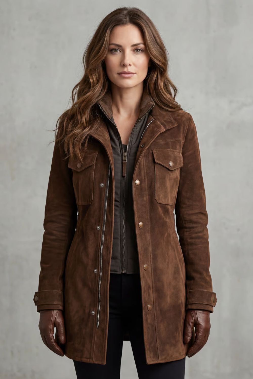 Women's Longline Suede Coat – Stylish Winter Layer, Everyday Wear