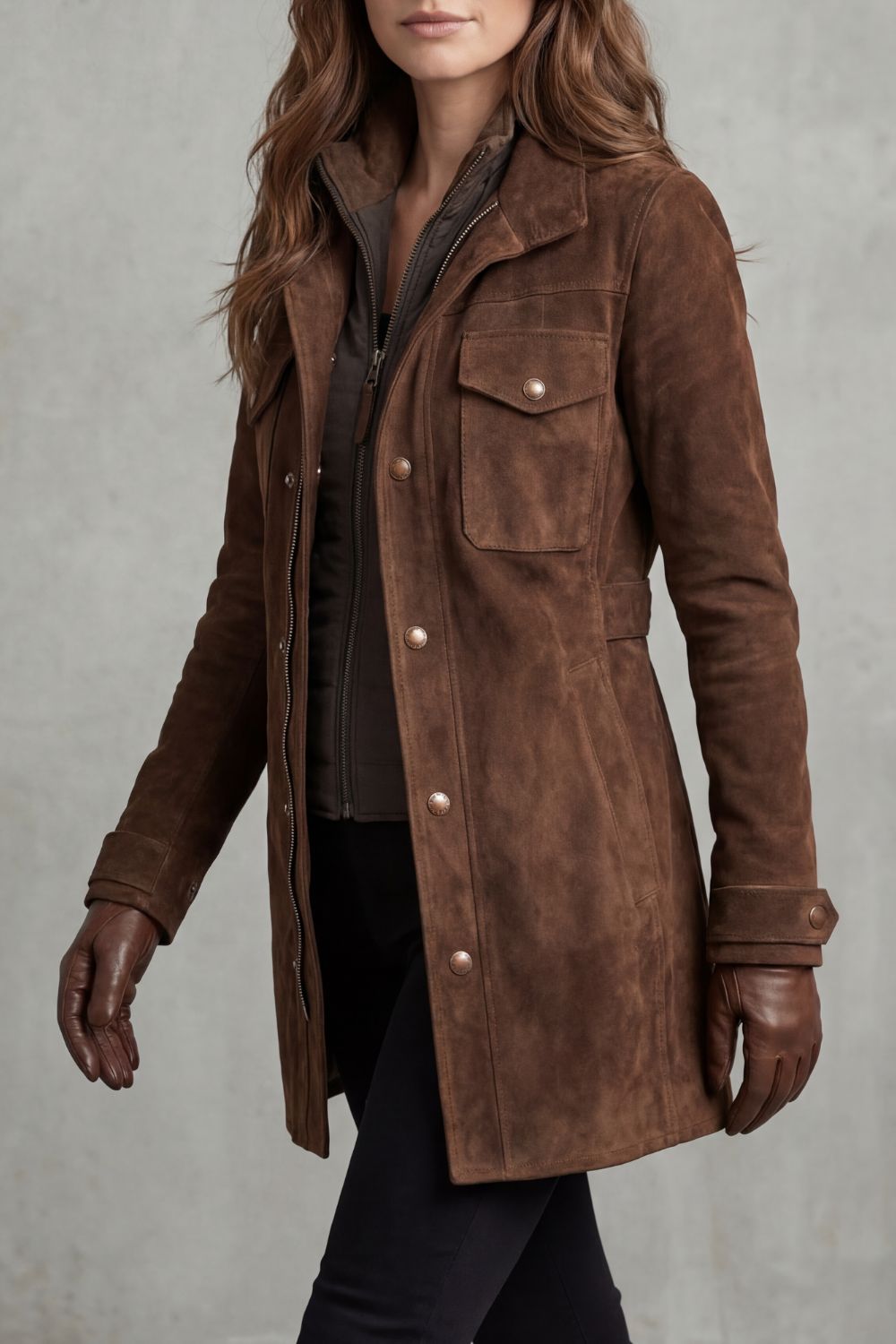 Women's Longline Suede Coat – Stylish Winter Layer, Everyday Wear