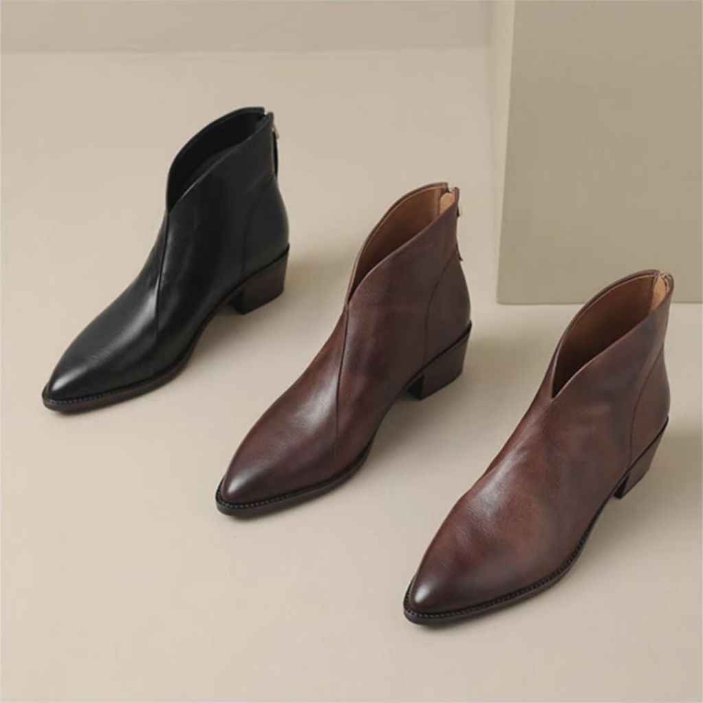 Elegant Ankle Boots in Black Leather – Office, Casual Wear