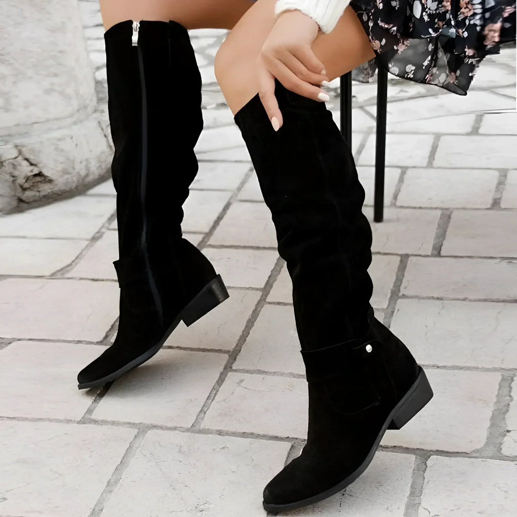 Elegant High Boots in Black Suede – Casual Wear, Everyday Comfort