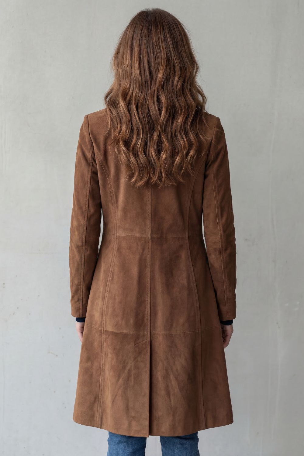 Women's Longline Coat in Vintage Suede Finish – Casual Wear, Layering