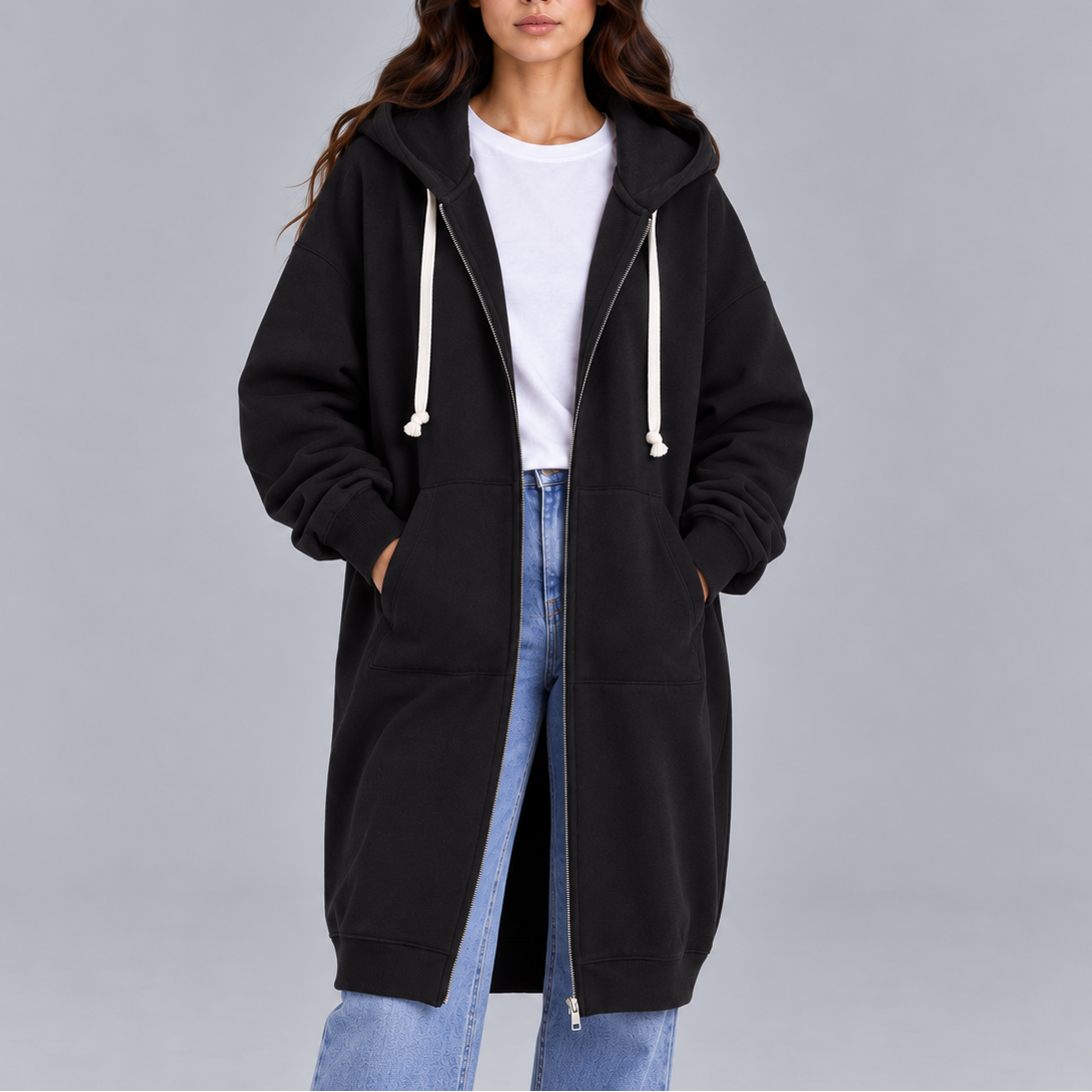 Women's Long Oversized Zip-Up Hoodie – Casual Sweatshirt Coat with Pockets, Great for Everyday Wear, Relaxation