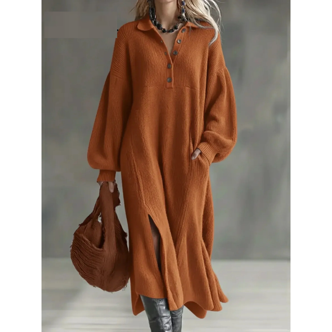 Women's Knitted Jumper Dress with Long Sleeves – Casual, Everyday Wear