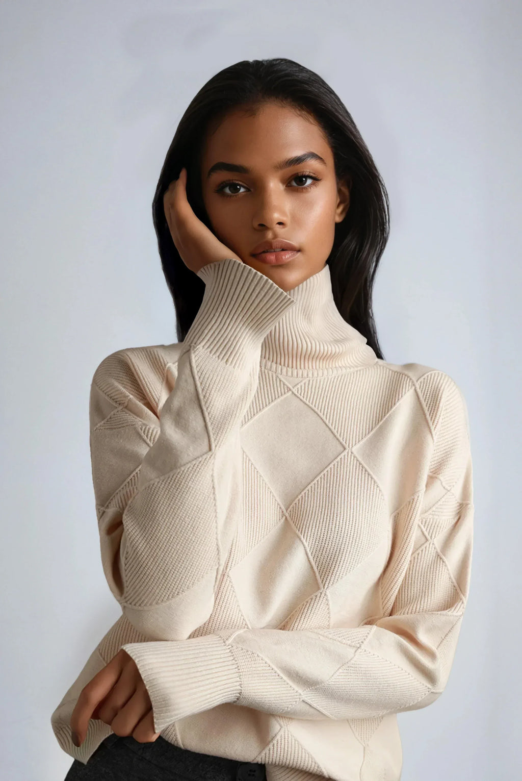 Turtleneck Jumper with Diamond Motif – Casual Wear, Office Style