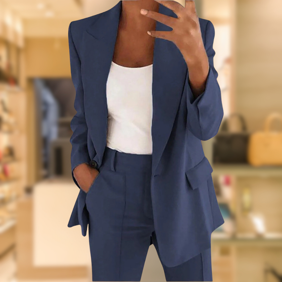 Elegant 2-Piece Suit Set in Black & Grey – Office, Formal Events
