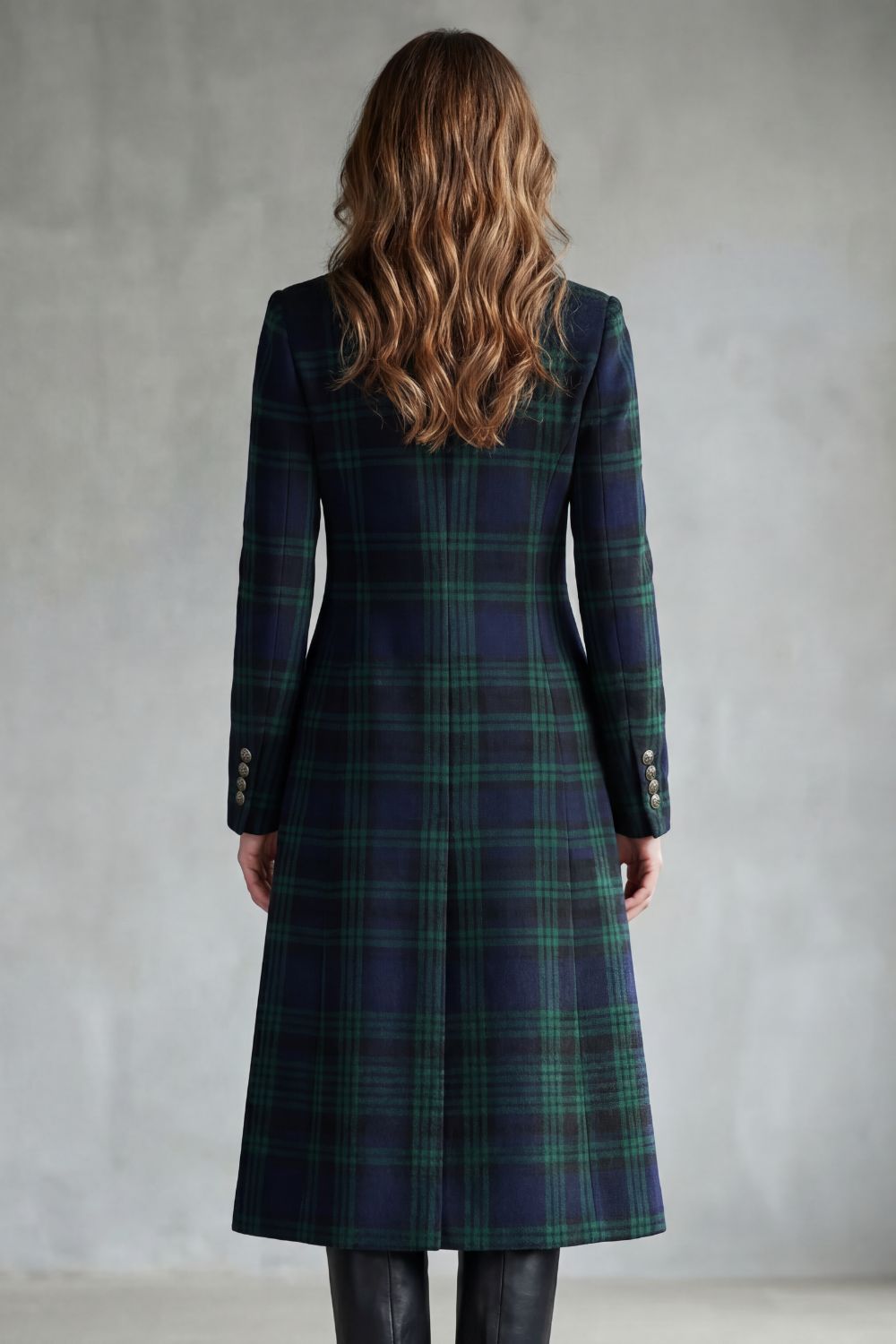 Women's Wool Blend Highland Check Coat – Stylish Layering, Cold Weather