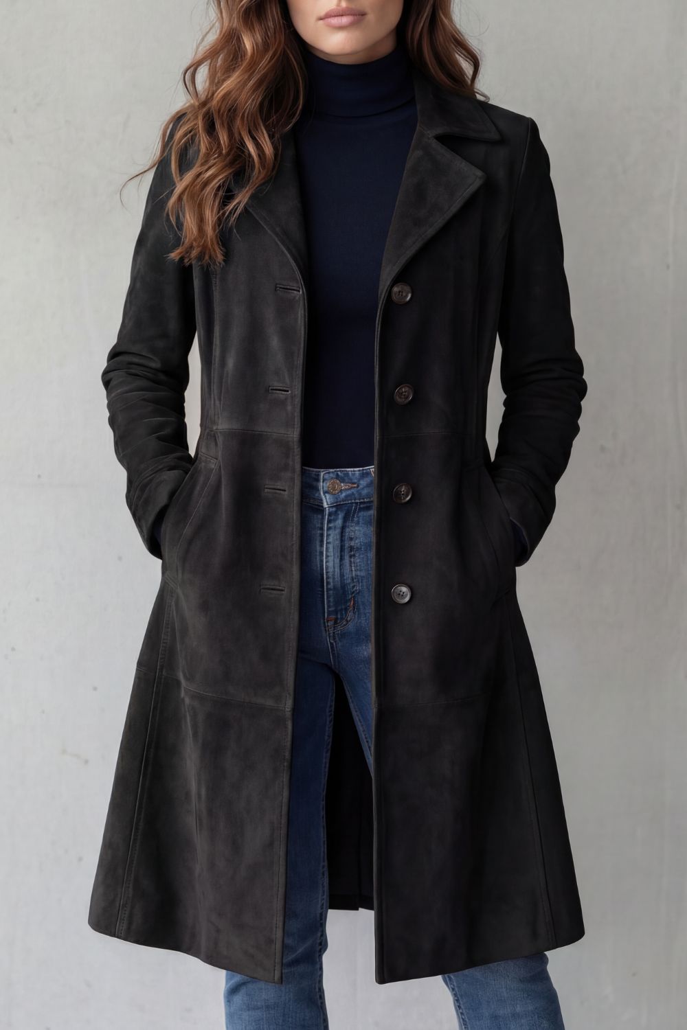 Women's Longline Coat in Vintage Suede Finish – Casual Wear, Layering