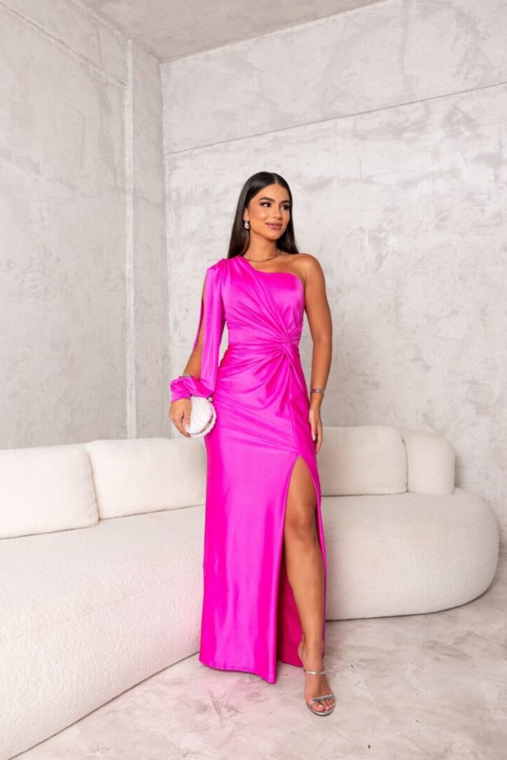 One-Shoulder Maxi Dress – Long Sleeve, Occasion Gown for Weddings & Events