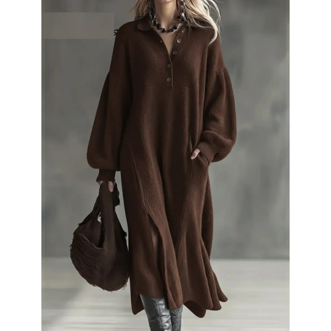 Women's Knitted Jumper Dress with Long Sleeves – Casual, Everyday Wear