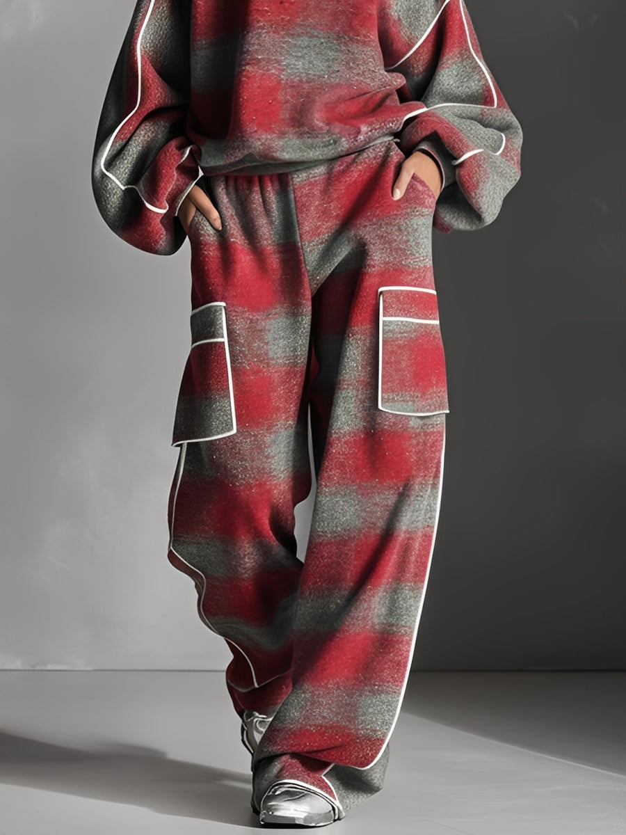 Graphic Comfort Set in Red and Grey Stripes – Casual Wear, Loungewear