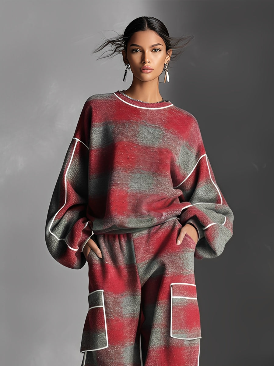 Graphic Comfort Set in Red and Grey Stripes – Casual Wear, Loungewear