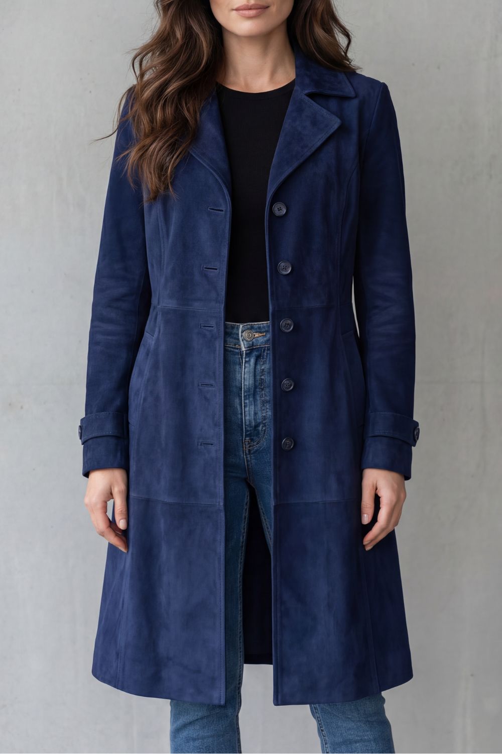 Women's Longline Coat in Vintage Suede Finish – Casual Wear, Layering