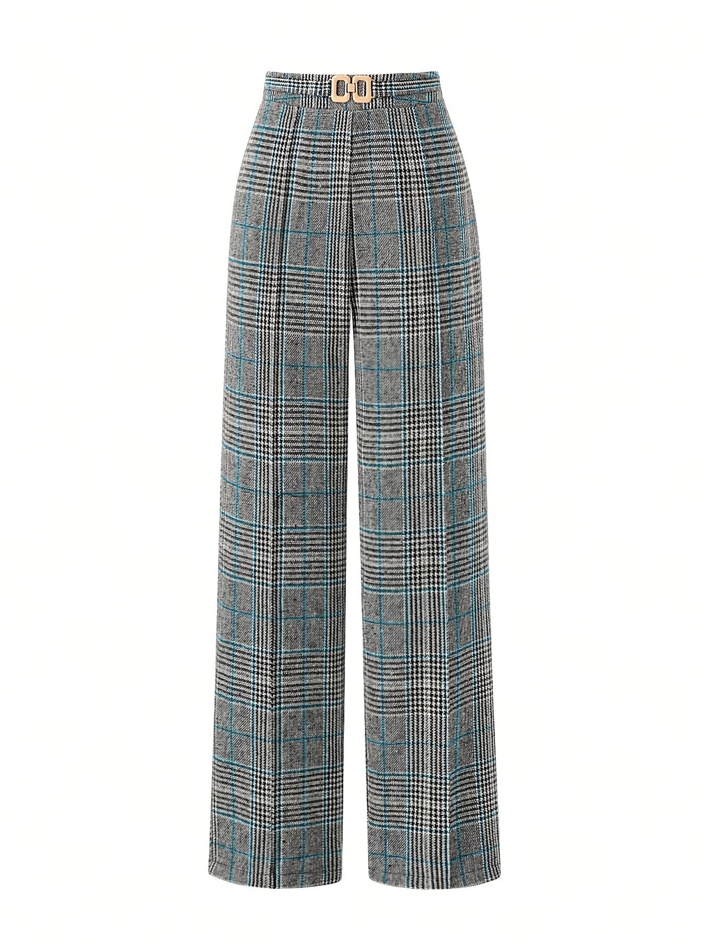 Wide-Leg Plaid Trousers for Women | Comfortable Cotton Blend Casual Pants