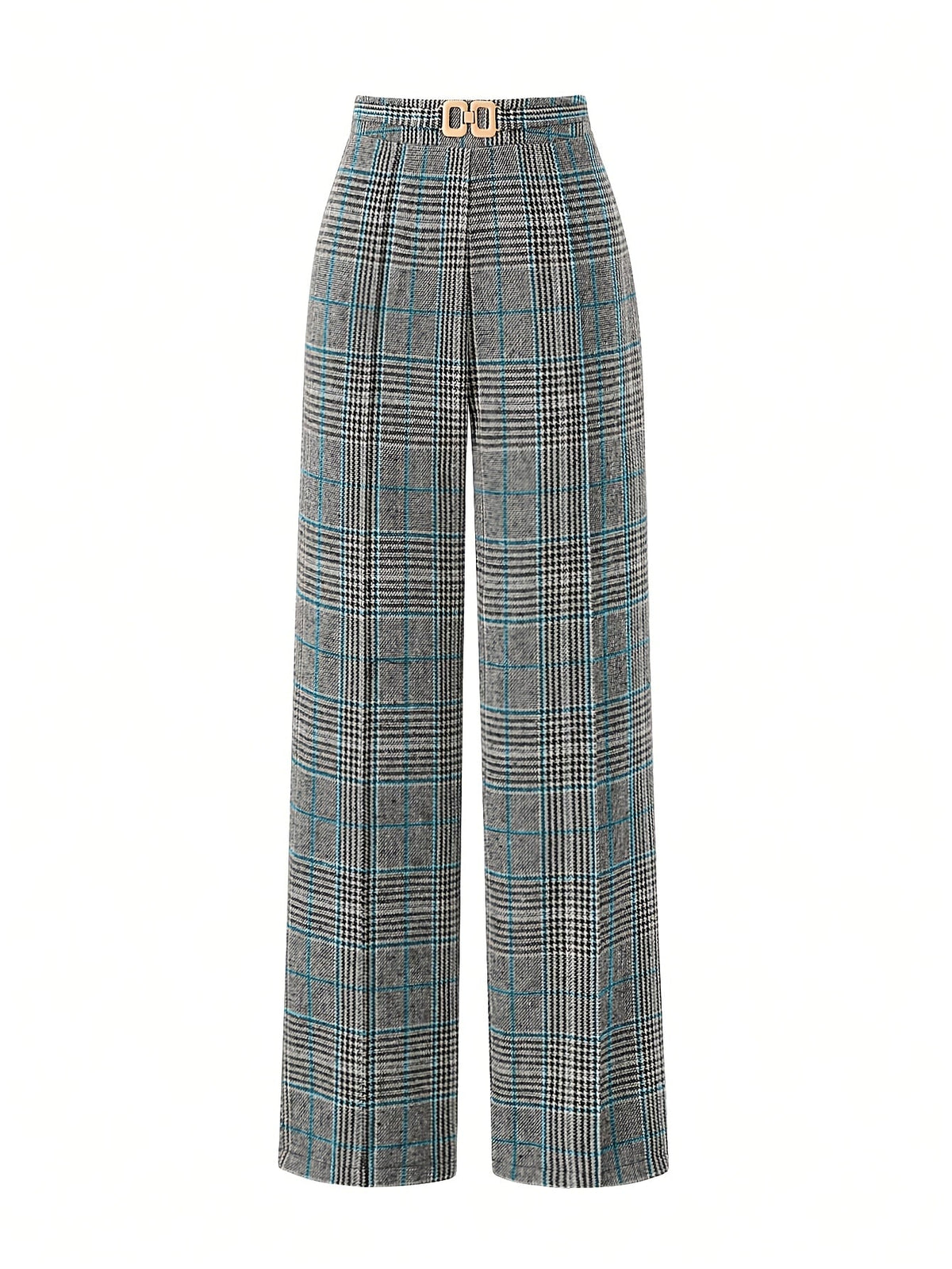 Wide-Leg Plaid Trousers for Women | Comfortable Cotton Blend Casual Pants