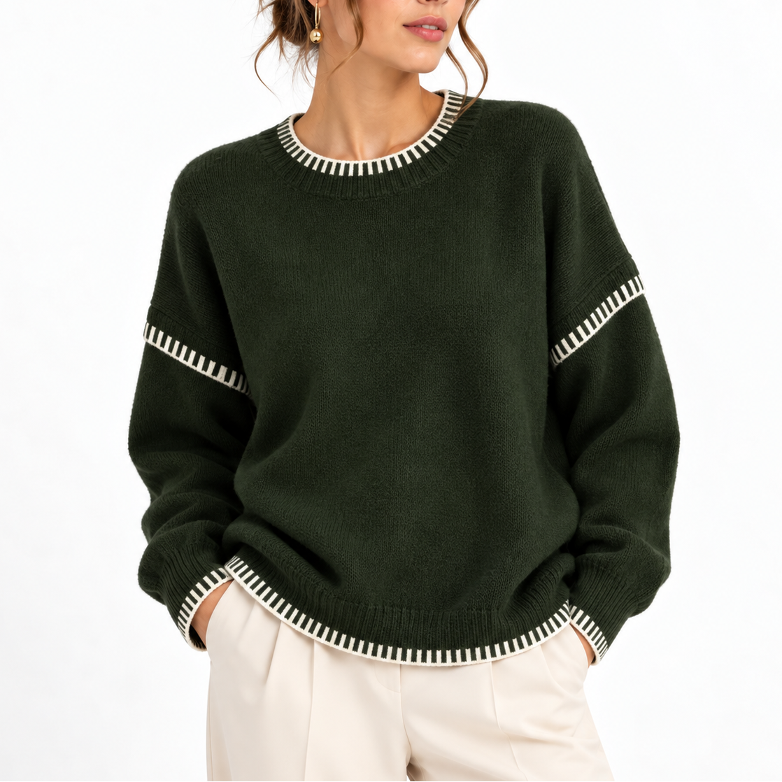 Women’s Oversized Chunky Knit Sweater with Boat Neck