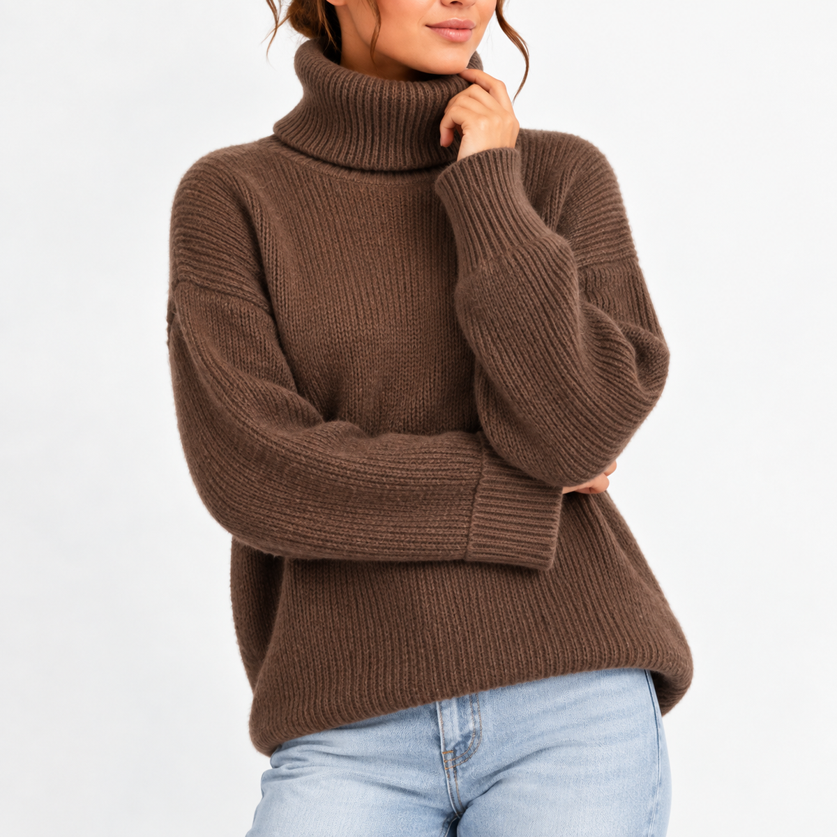 Women’s Oversized Turtleneck Sweater with Waffle Knit Texture