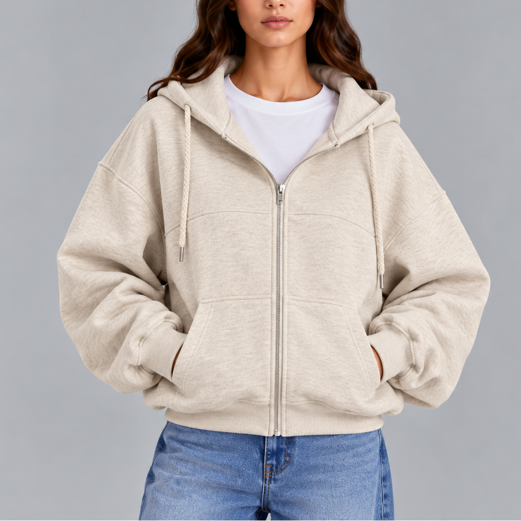 Women's Oversized Zip-Up Hoodie – Casual Relaxed Fit, Perfect for Everyday Wear, Lounging