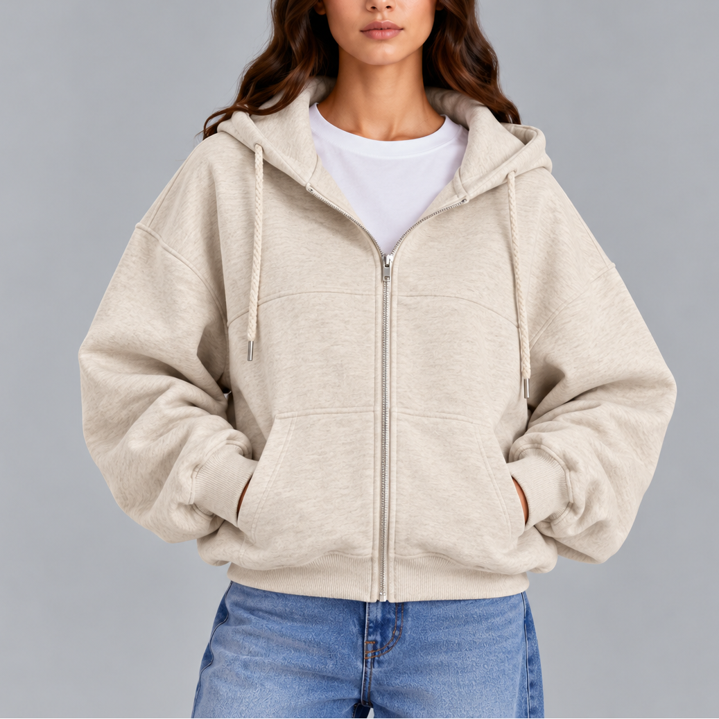 Women's Oversized Zip-Up Hoodie – Casual Relaxed Fit, Perfect for Everyday Wear, Lounging
