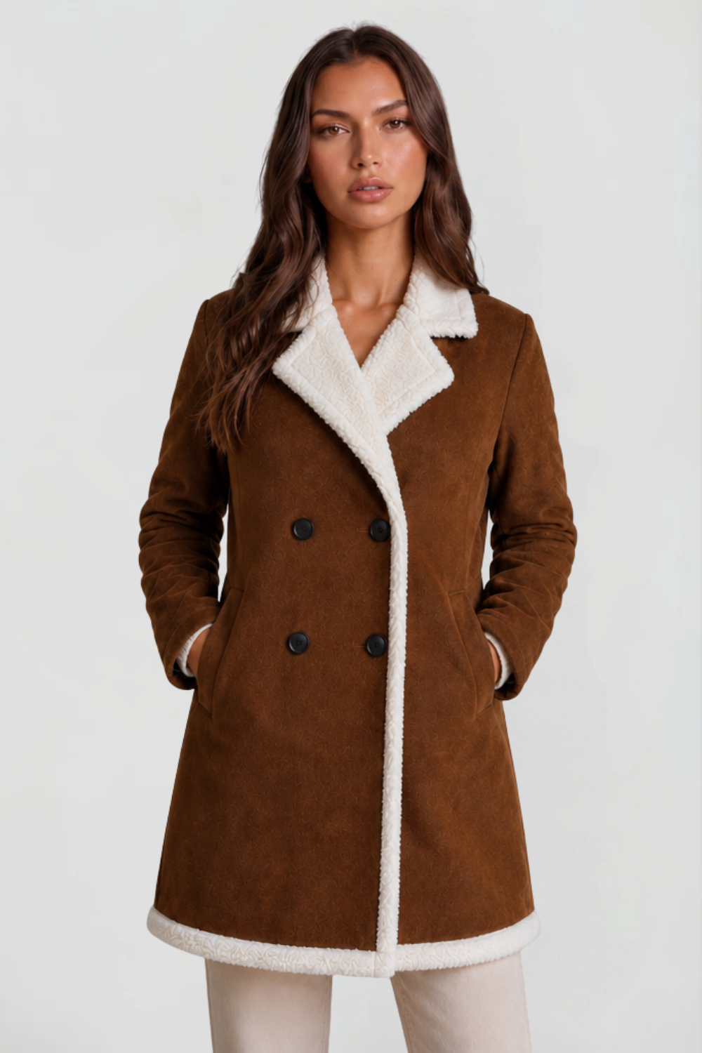 Longline Shearling Coat in Suede – Stylish Layering, Winter Warmth