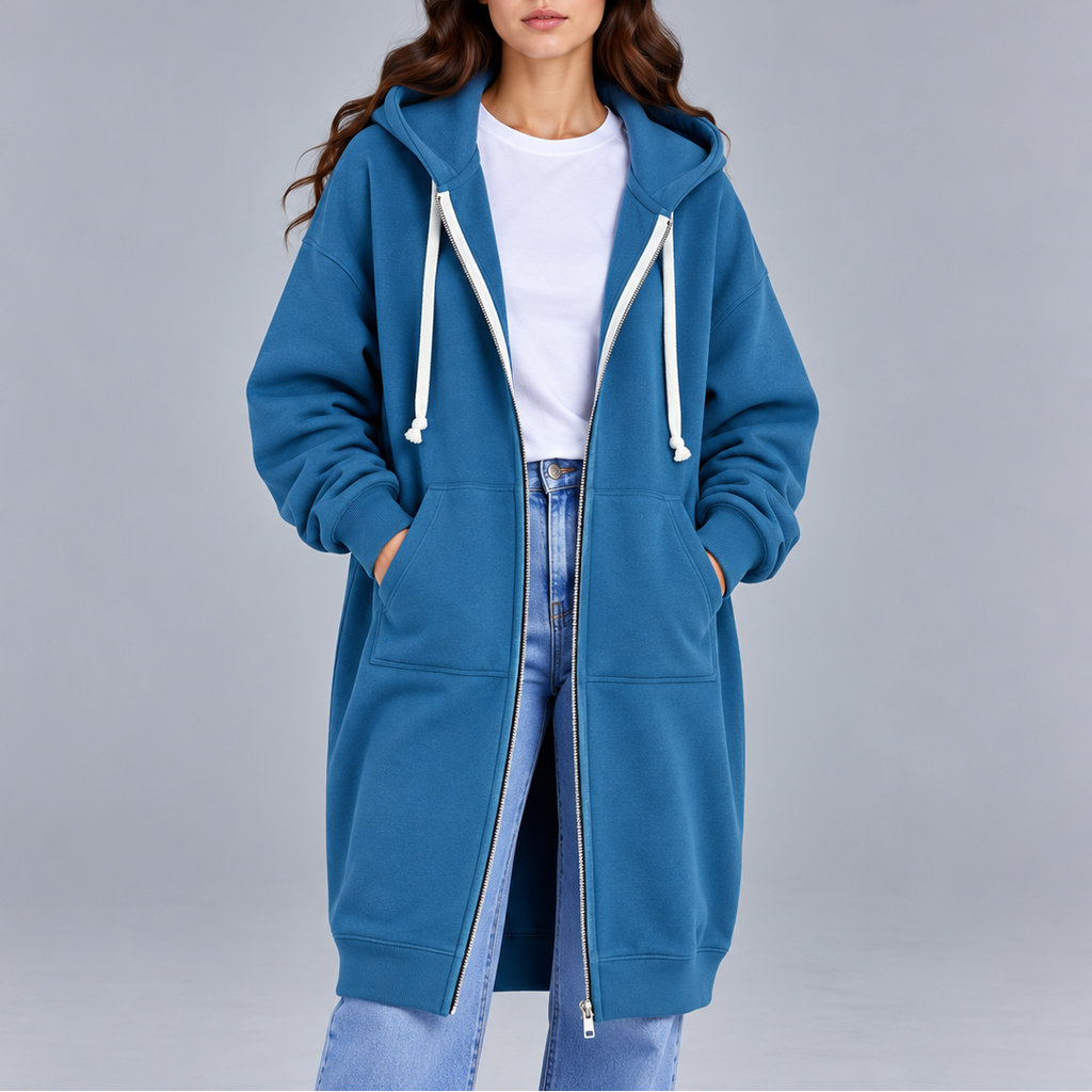Women's Long Oversized Zip-Up Hoodie – Casual Sweatshirt Coat with Pockets, Great for Everyday Wear, Relaxation