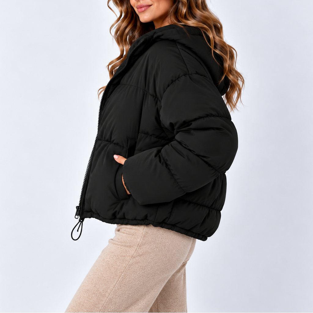 Women's Oversized Puffer Jacket with High Collar and Pockets – Casual, Everyday Wear