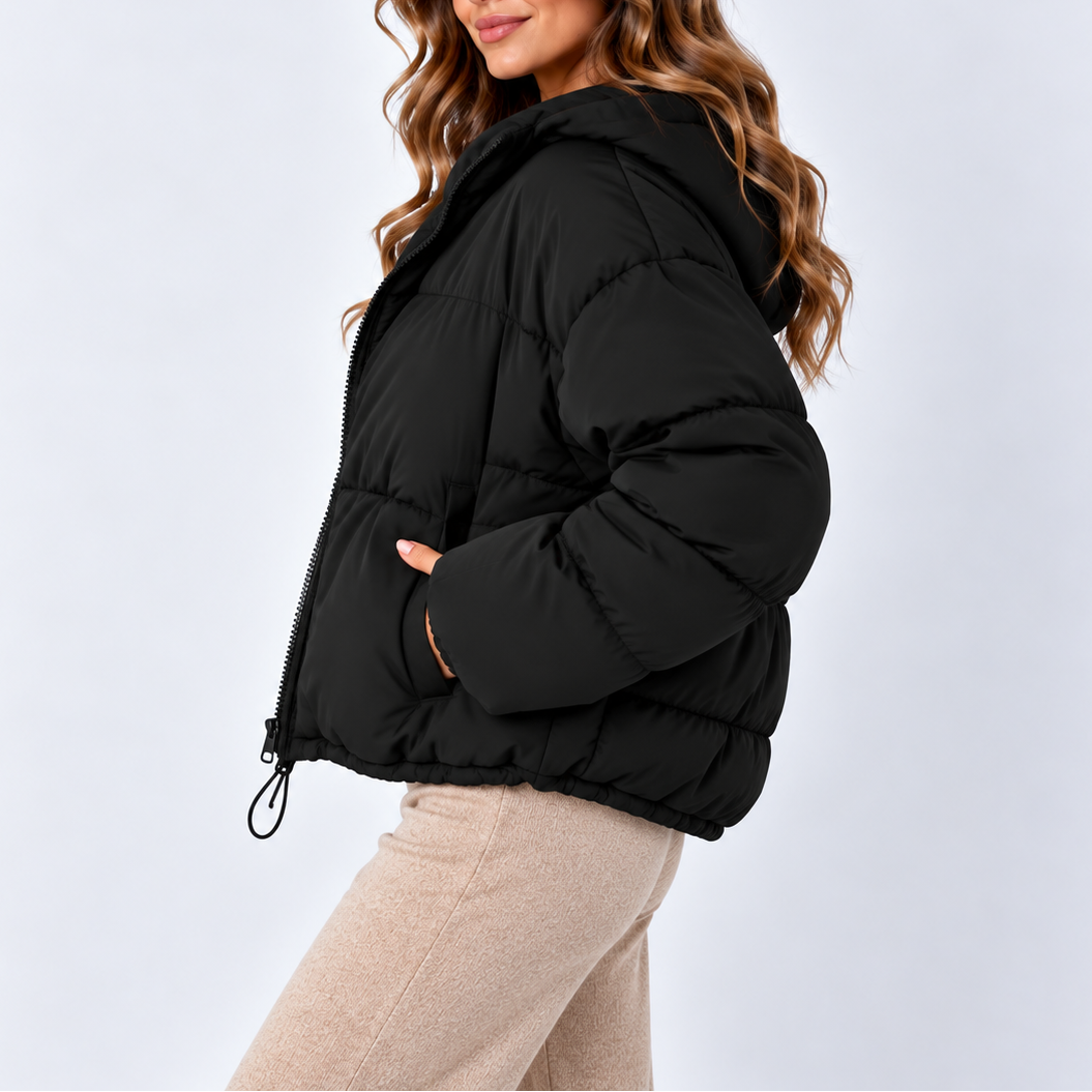 Women's Oversized Puffer Jacket with High Collar and Pockets – Casual, Everyday Wear