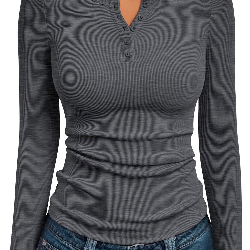 Fitted Button Henley Top | Soft Cotton Blend | Casual Everyday Wear