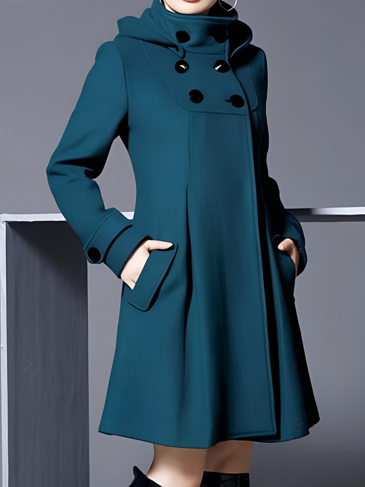 Funnel-Neck Coat in Teal – Stylish Outerwear for Casual and Smart Events