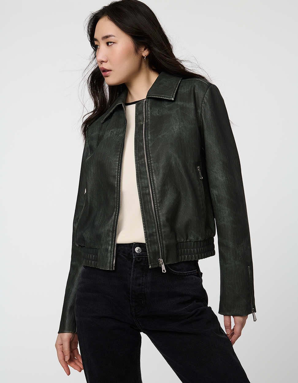 Faux Leather Bomber Jacket – Casual Wear, Everyday Style
