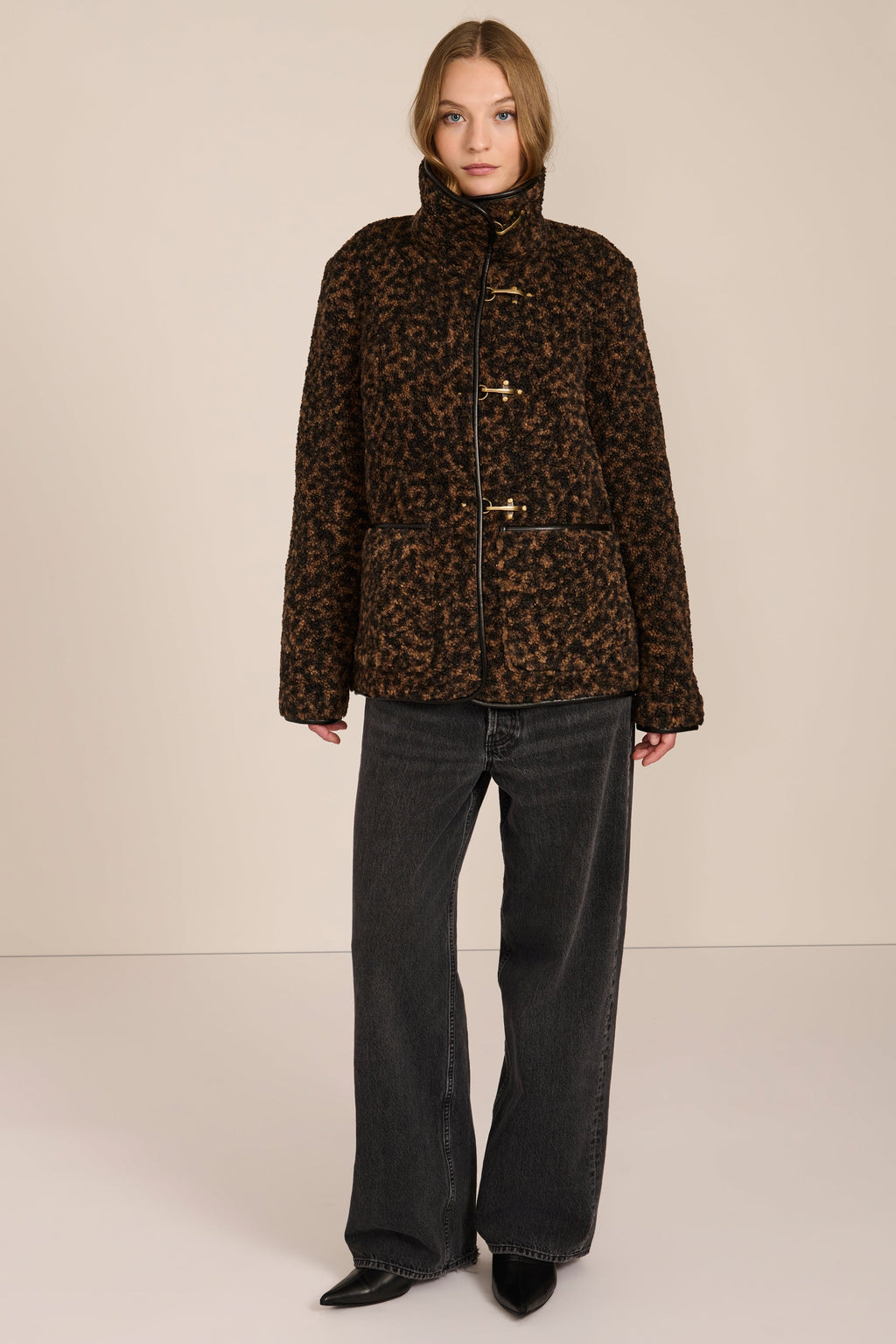 Leopard Fleece Jacket with Toggle Closures – Casual Wear, Winter Layering