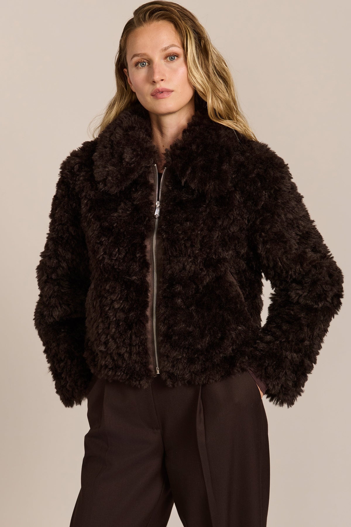Curly Faux Fur Jacket – Women's Casual Outerwear, Winter Layering